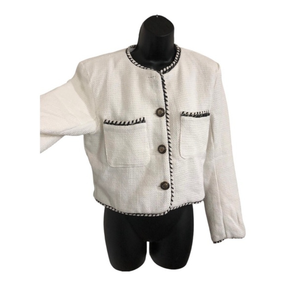 Haute Monde offwhite ecru textured‎ collarless baroque button blazer jacket sz M